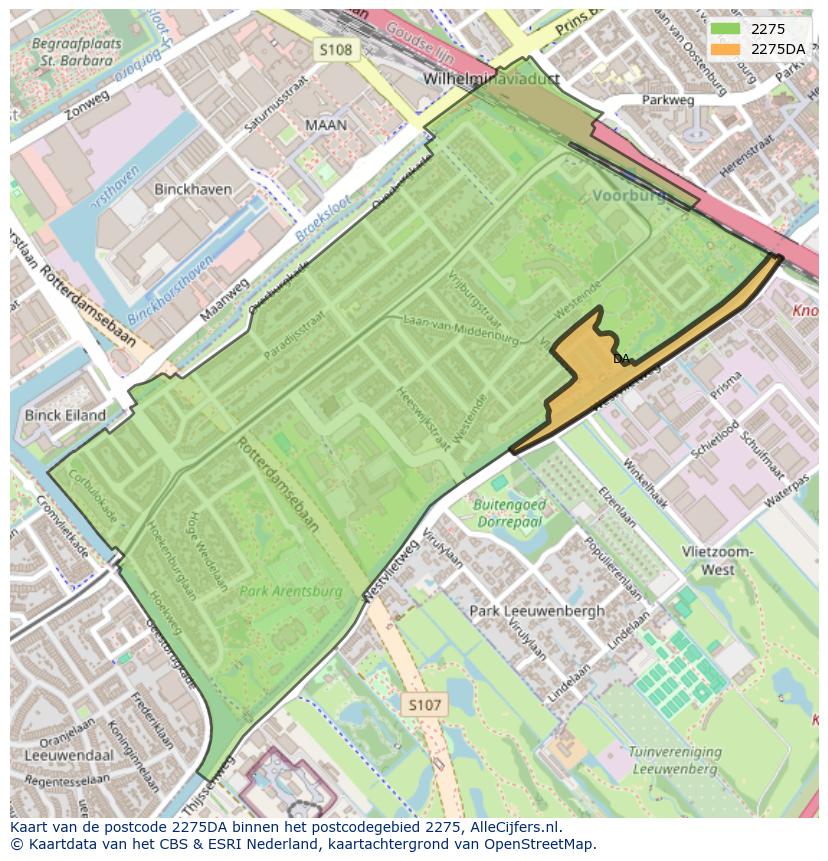 Afbeelding van het postcodegebied 2275 DA op de kaart.