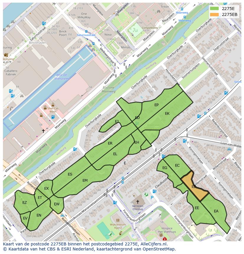 Afbeelding van het postcodegebied 2275 EB op de kaart.