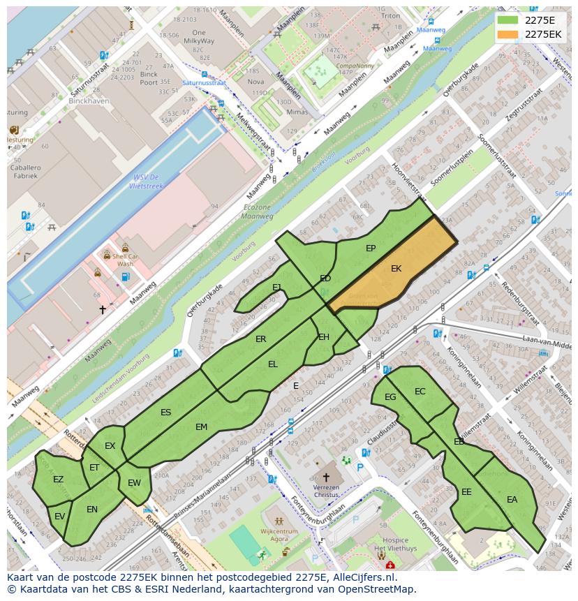 Afbeelding van het postcodegebied 2275 EK op de kaart.