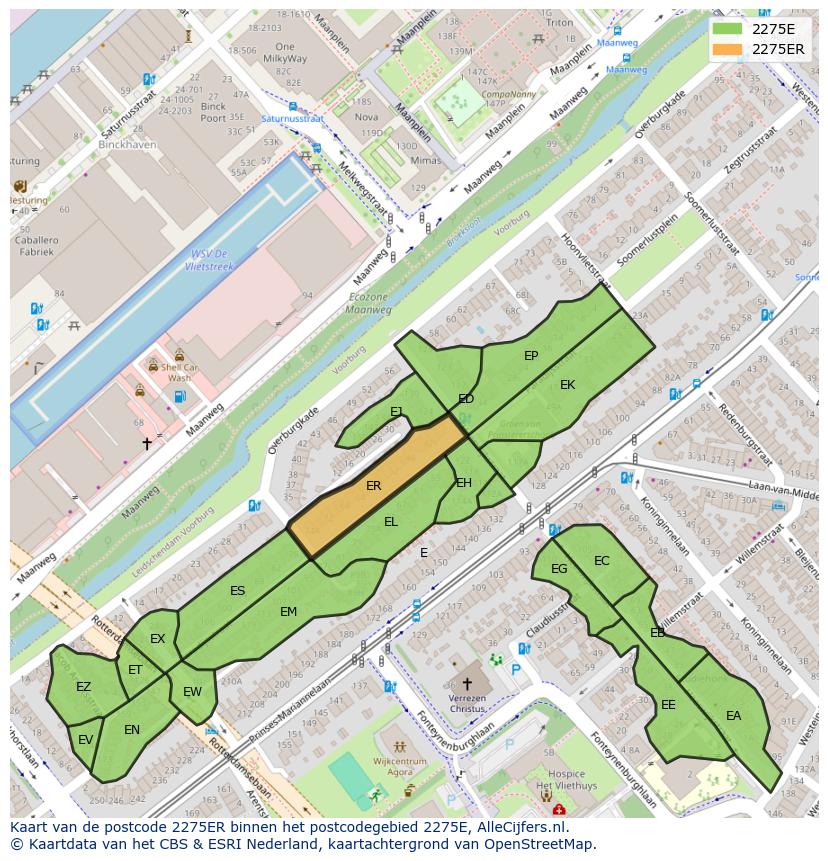 Afbeelding van het postcodegebied 2275 ER op de kaart.