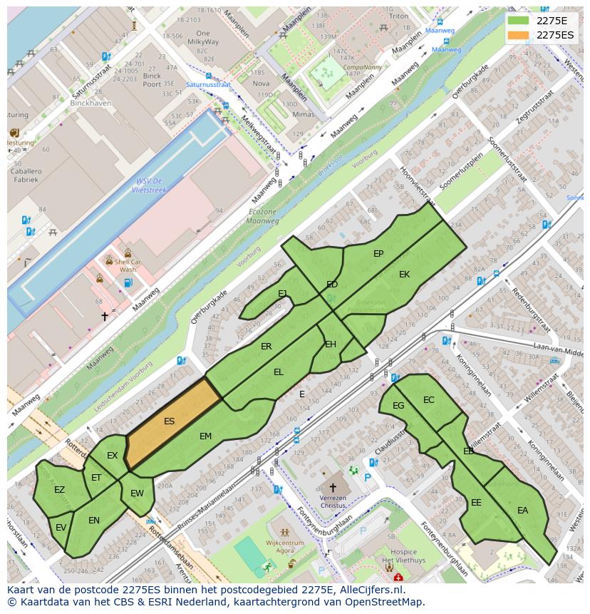 Afbeelding van het postcodegebied 2275 ES op de kaart.