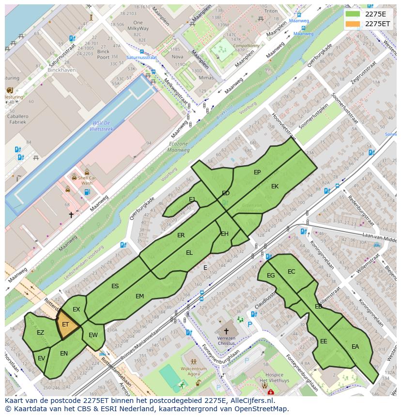 Afbeelding van het postcodegebied 2275 ET op de kaart.