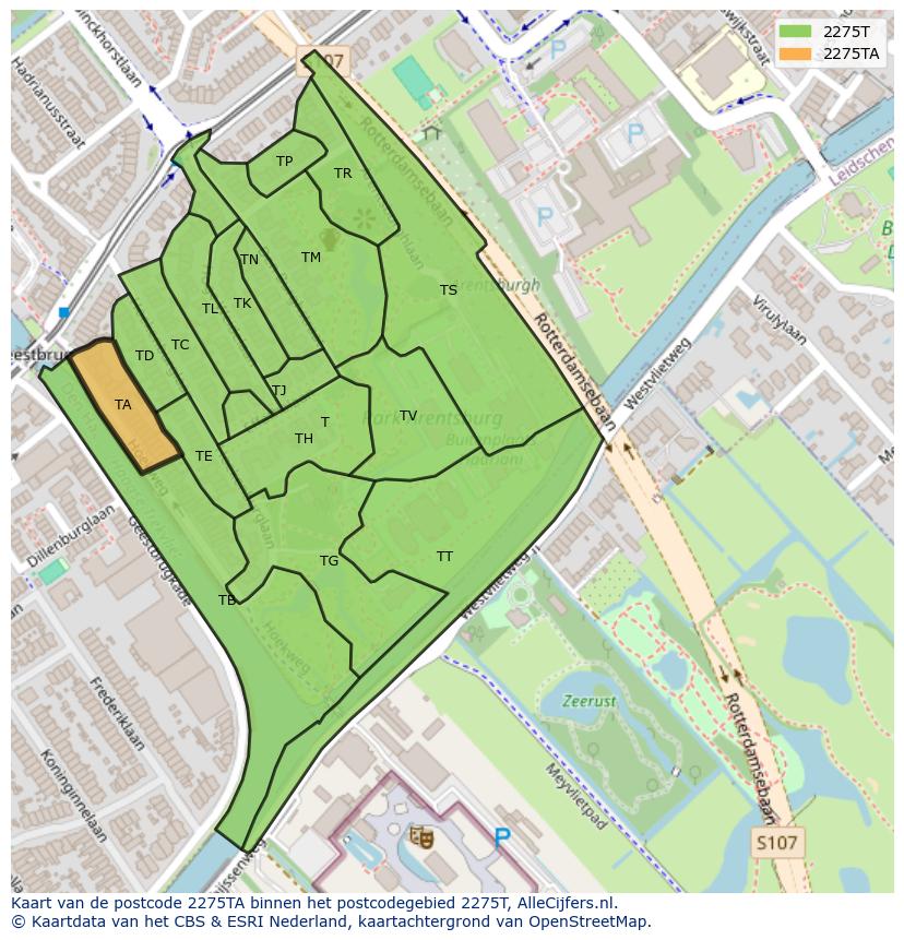 Afbeelding van het postcodegebied 2275 TA op de kaart.