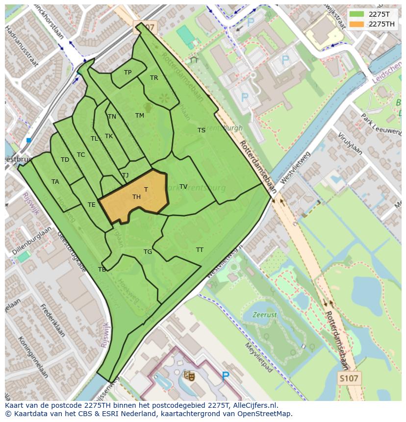 Afbeelding van het postcodegebied 2275 TH op de kaart.