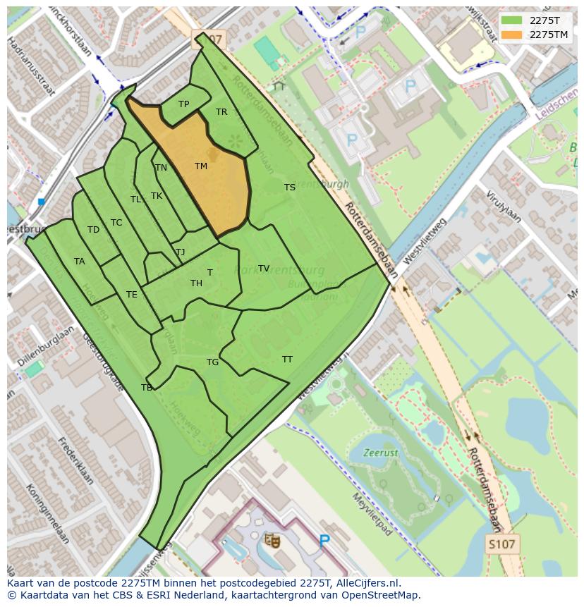 Afbeelding van het postcodegebied 2275 TM op de kaart.