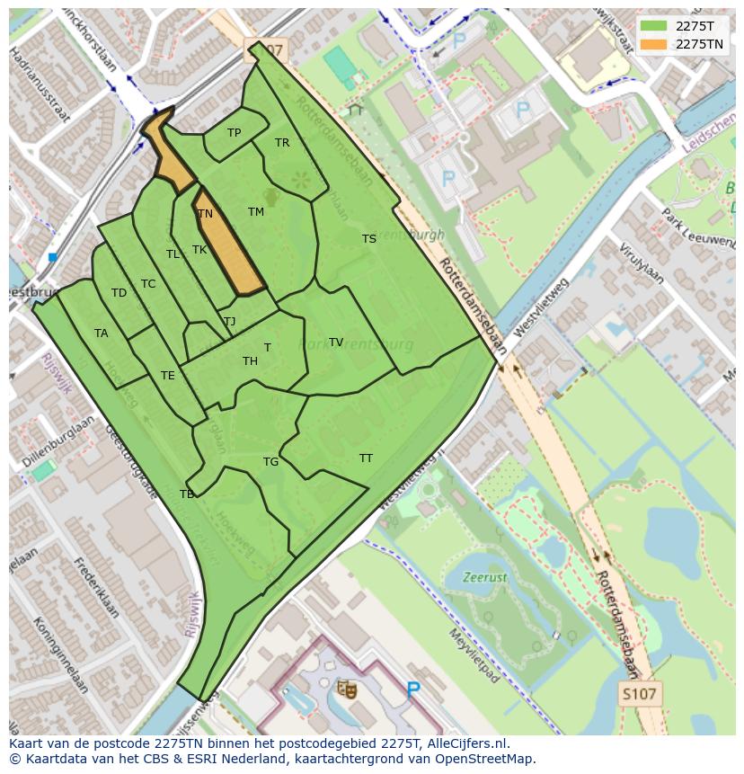 Afbeelding van het postcodegebied 2275 TN op de kaart.