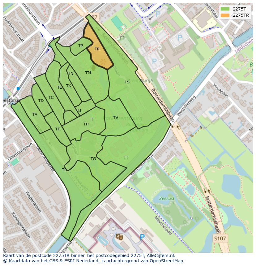 Afbeelding van het postcodegebied 2275 TR op de kaart.