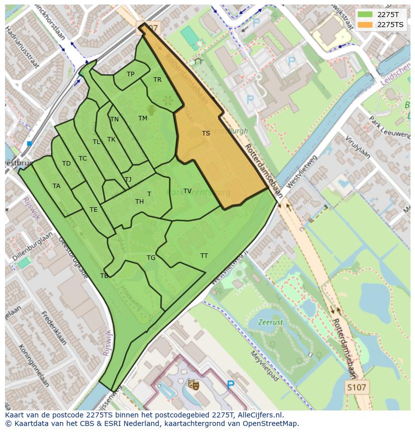 Afbeelding van het postcodegebied 2275 TS op de kaart.