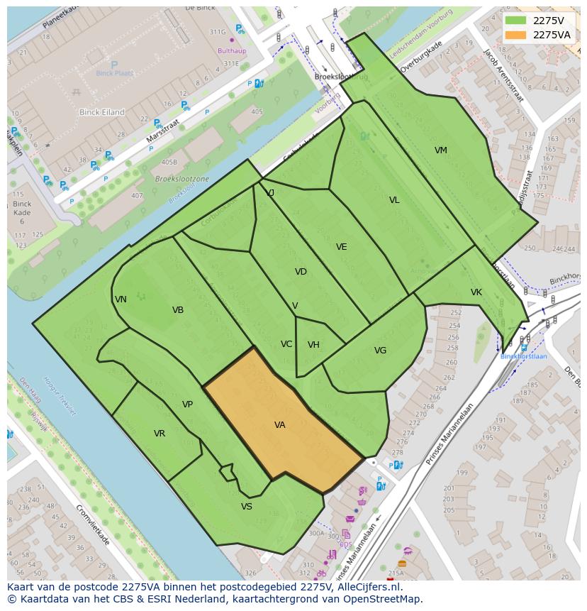 Afbeelding van het postcodegebied 2275 VA op de kaart.