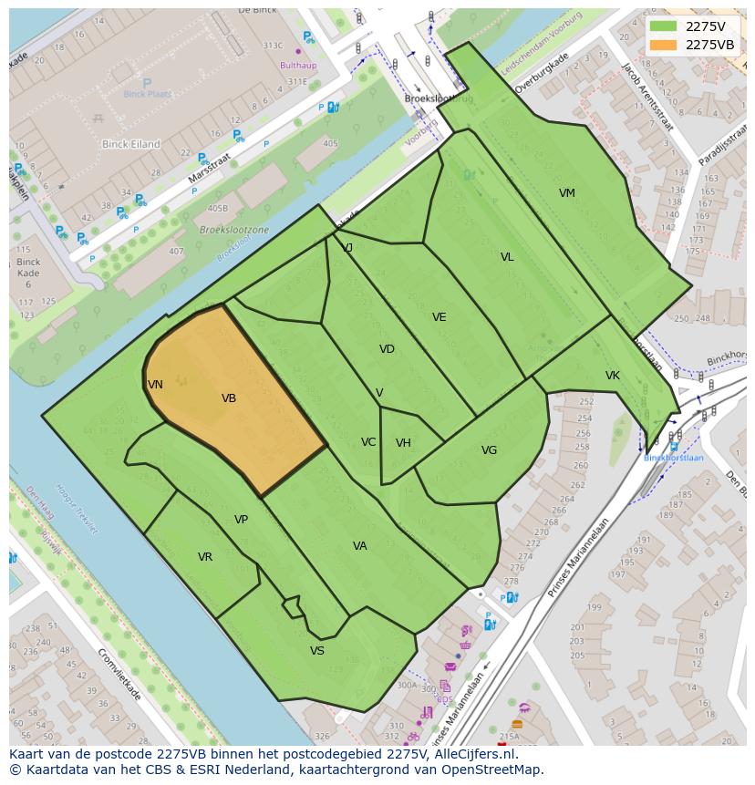 Afbeelding van het postcodegebied 2275 VB op de kaart.
