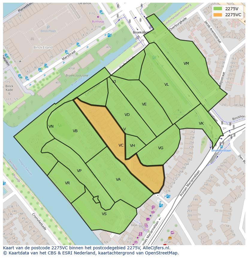 Afbeelding van het postcodegebied 2275 VC op de kaart.