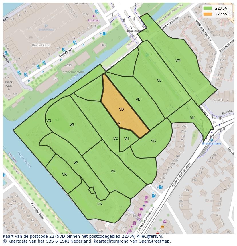 Afbeelding van het postcodegebied 2275 VD op de kaart.