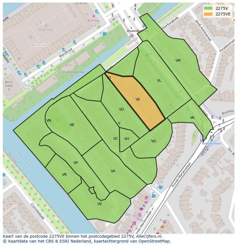 Afbeelding van het postcodegebied 2275 VE op de kaart.