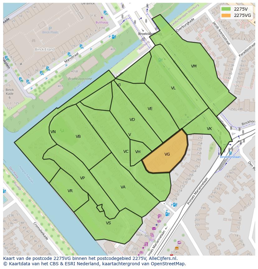 Afbeelding van het postcodegebied 2275 VG op de kaart.
