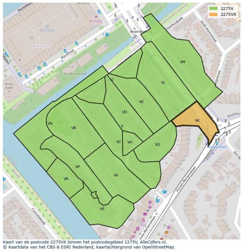 Afbeelding van het postcodegebied 2275 VK op de kaart.