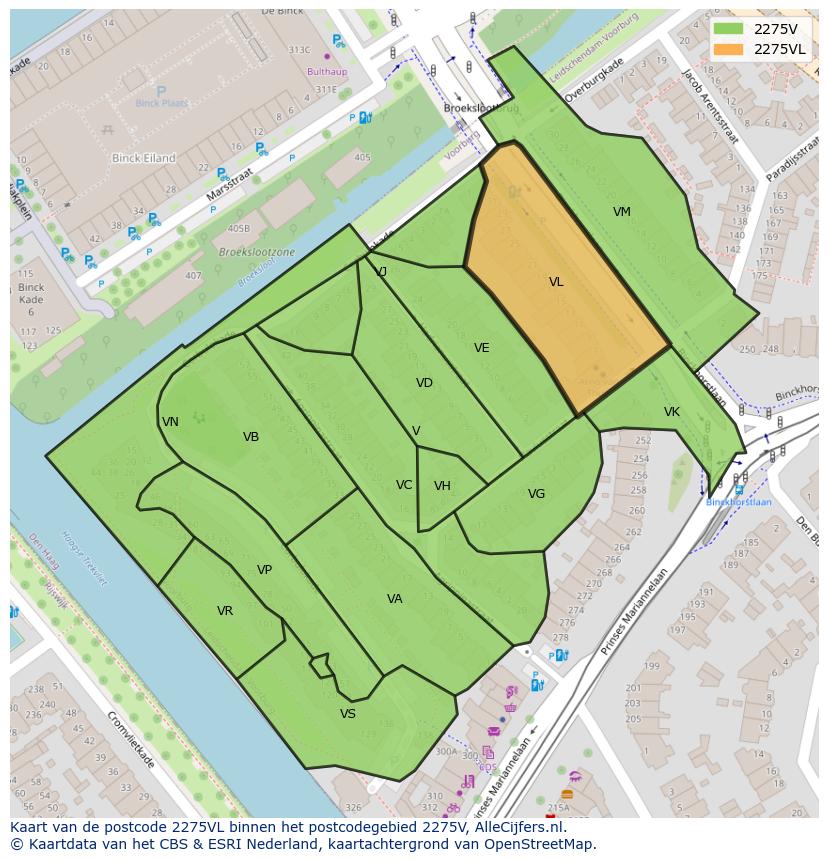 Afbeelding van het postcodegebied 2275 VL op de kaart.