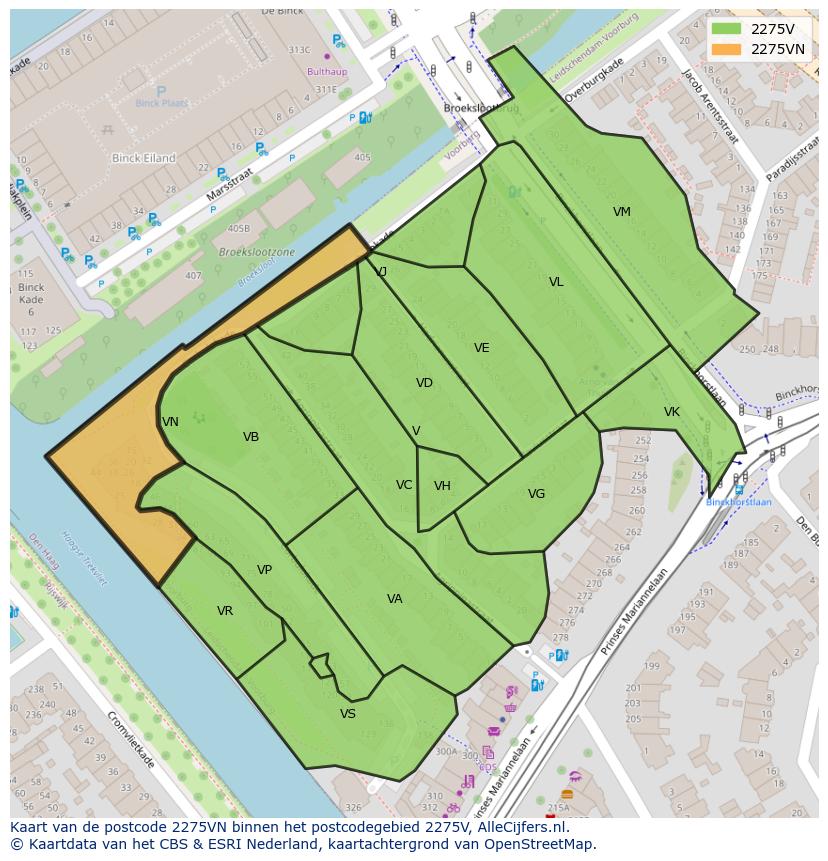 Afbeelding van het postcodegebied 2275 VN op de kaart.