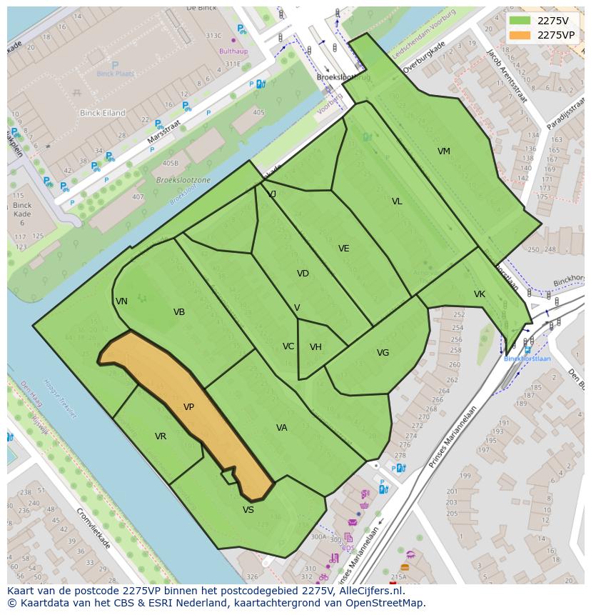Afbeelding van het postcodegebied 2275 VP op de kaart.