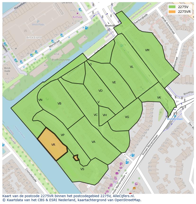 Afbeelding van het postcodegebied 2275 VR op de kaart.