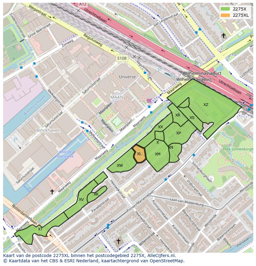 Afbeelding van het postcodegebied 2275 XL op de kaart.