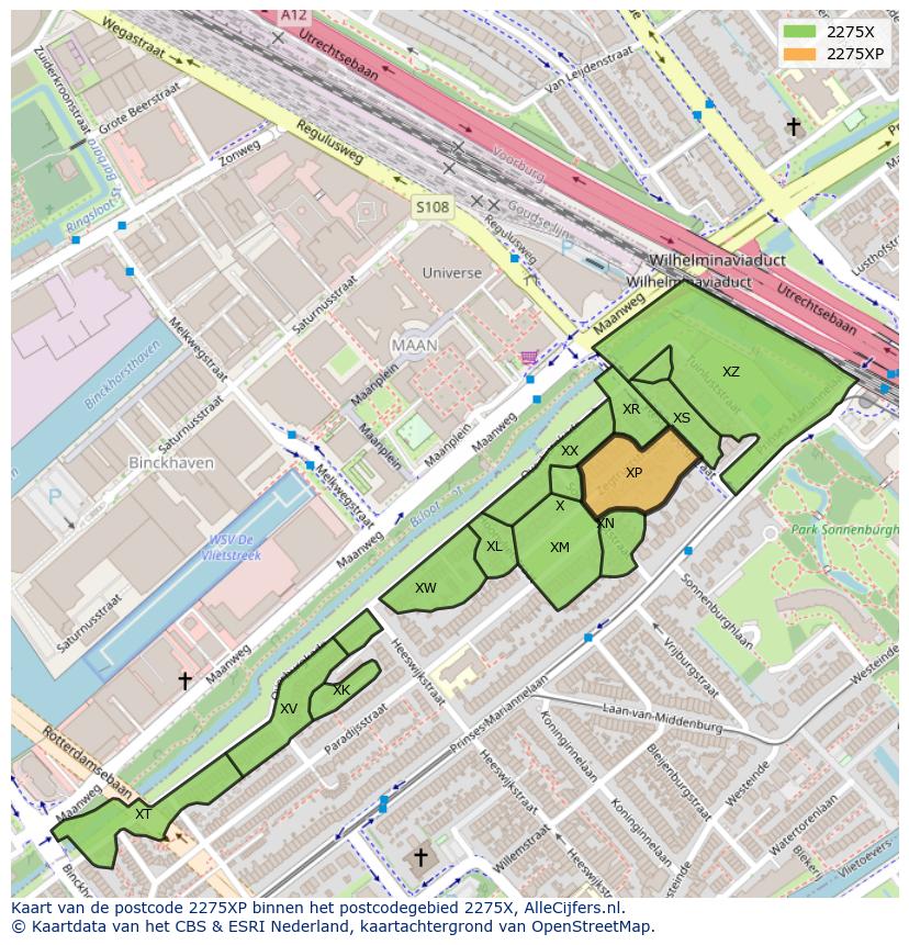 Afbeelding van het postcodegebied 2275 XP op de kaart.