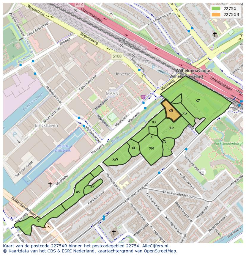 Afbeelding van het postcodegebied 2275 XR op de kaart.