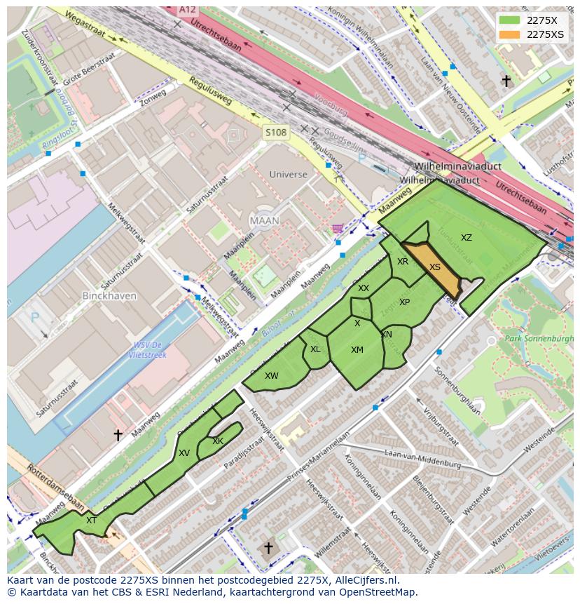 Afbeelding van het postcodegebied 2275 XS op de kaart.