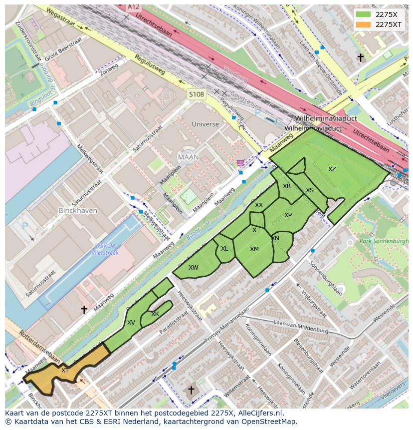 Afbeelding van het postcodegebied 2275 XT op de kaart.