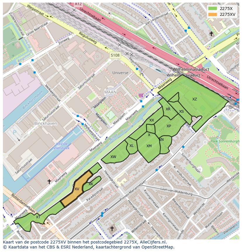 Afbeelding van het postcodegebied 2275 XV op de kaart.