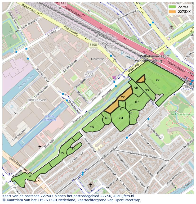 Afbeelding van het postcodegebied 2275 XX op de kaart.