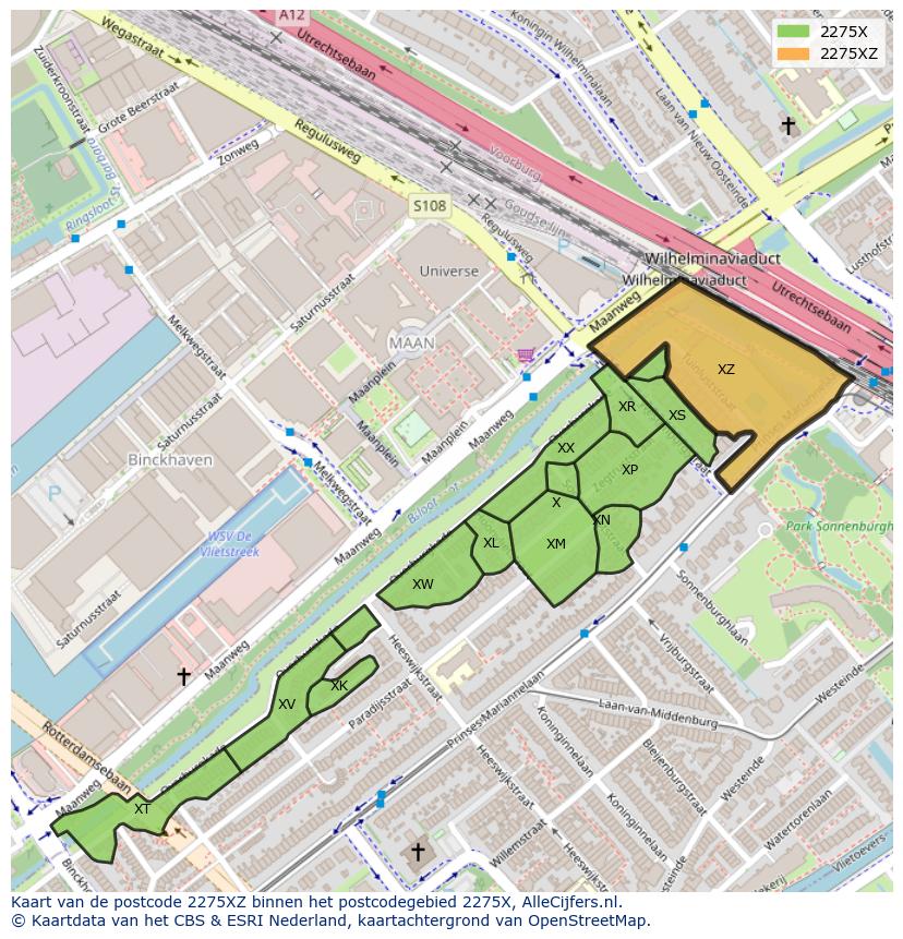 Afbeelding van het postcodegebied 2275 XZ op de kaart.