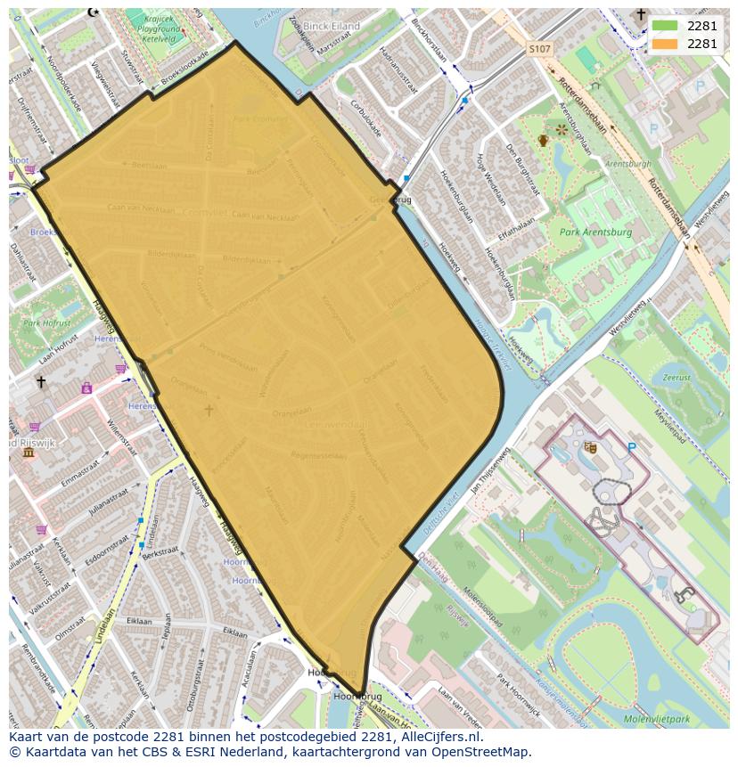 Afbeelding van het postcodegebied 2281 op de kaart.