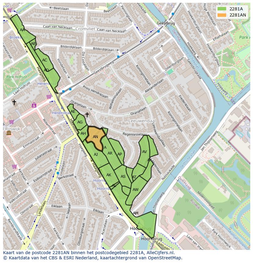 Afbeelding van het postcodegebied 2281 AN op de kaart.