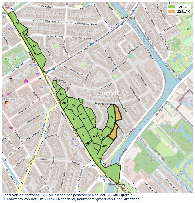 Afbeelding van het postcodegebied 2281 AX op de kaart.