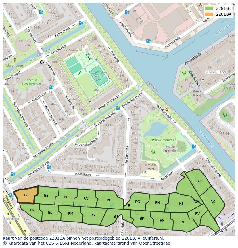 Afbeelding van het postcodegebied 2281 BA op de kaart.