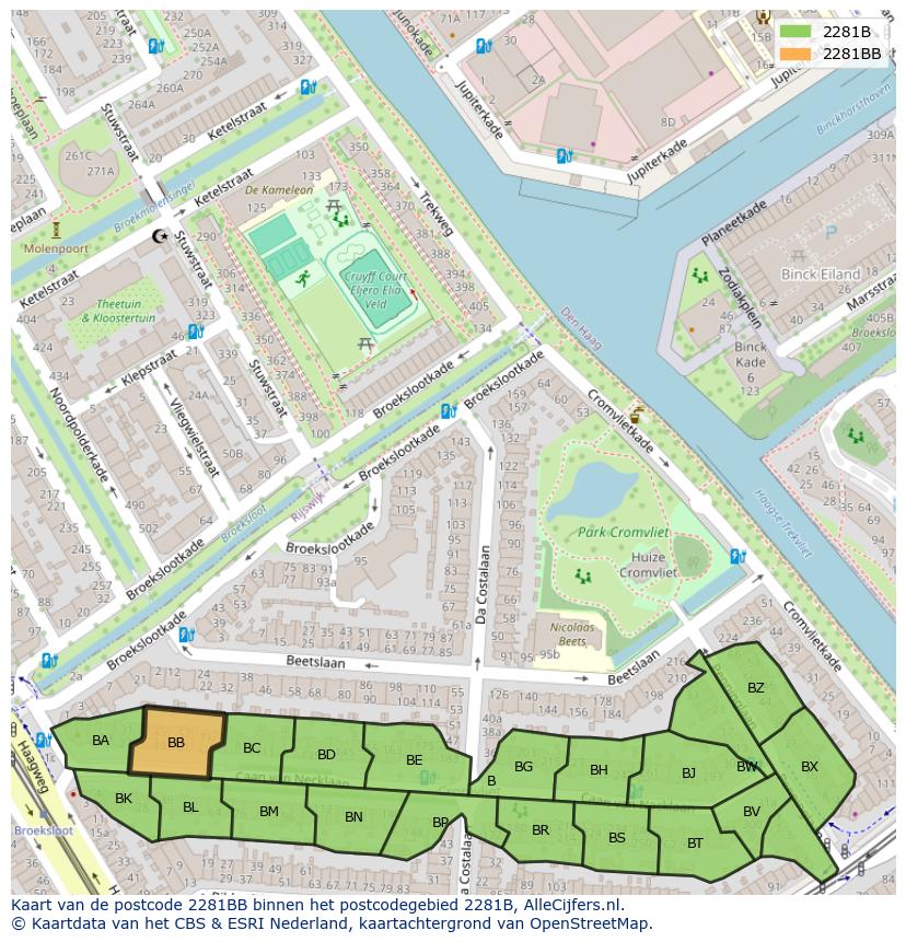Afbeelding van het postcodegebied 2281 BB op de kaart.