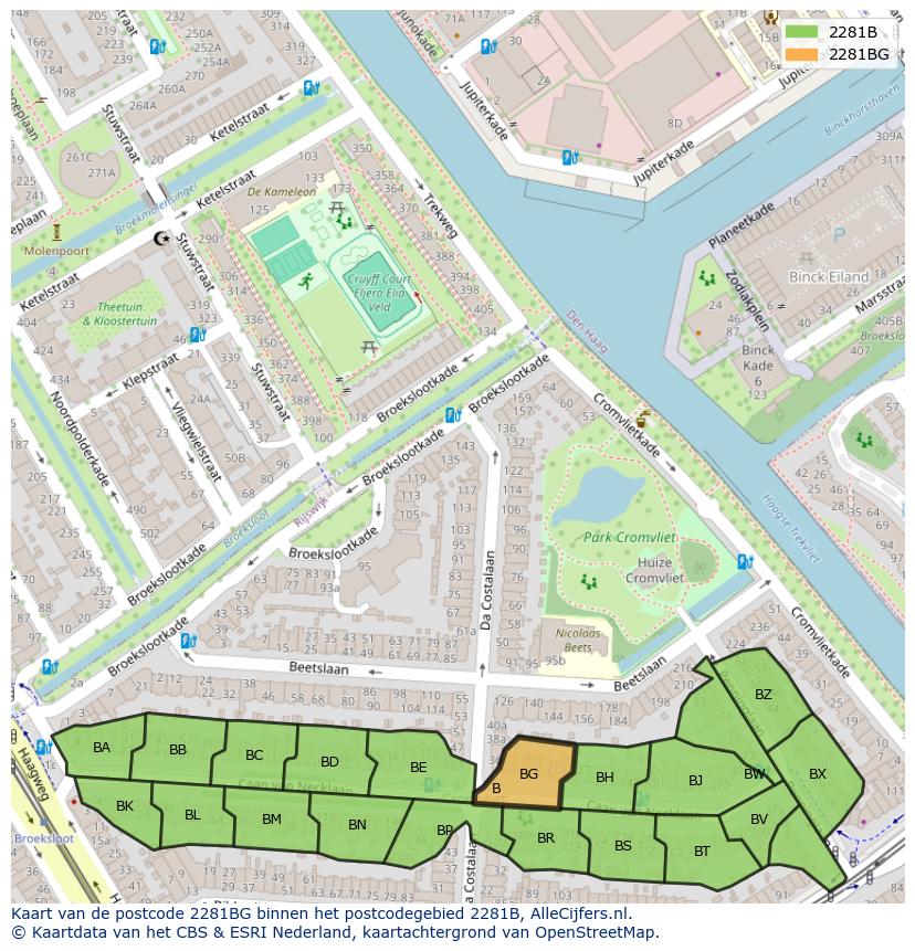 Afbeelding van het postcodegebied 2281 BG op de kaart.