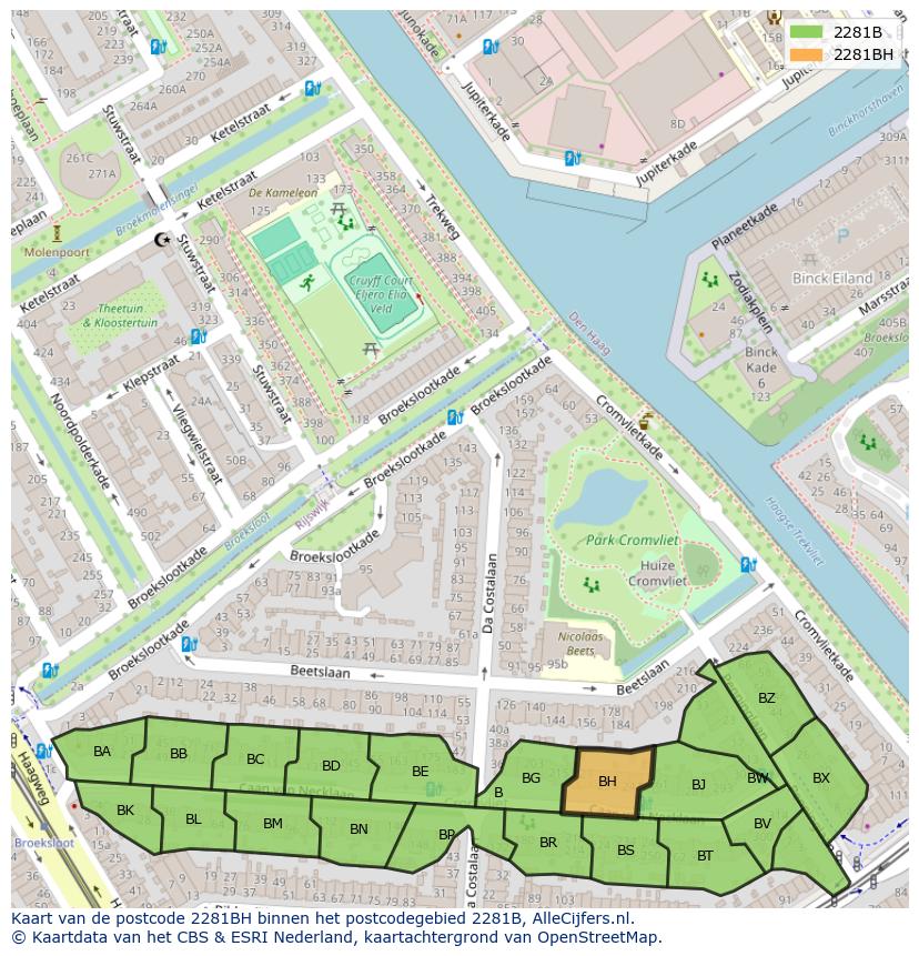 Afbeelding van het postcodegebied 2281 BH op de kaart.