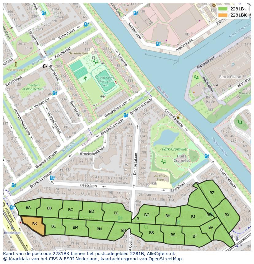 Afbeelding van het postcodegebied 2281 BK op de kaart.