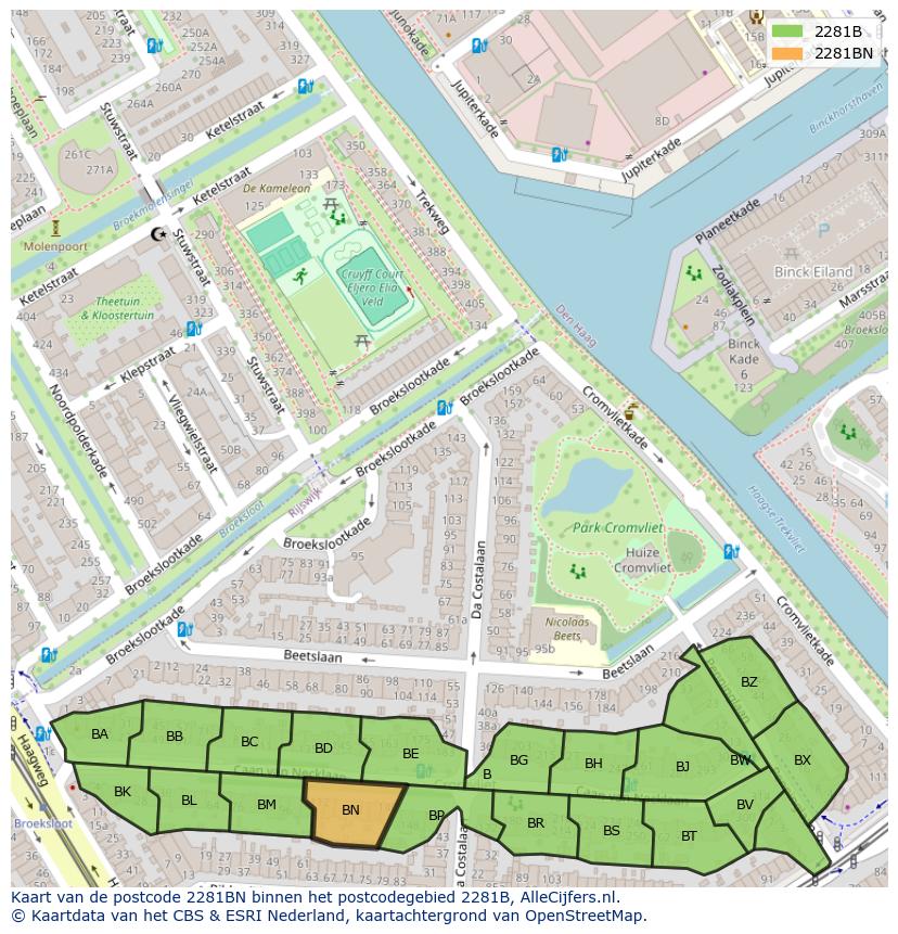 Afbeelding van het postcodegebied 2281 BN op de kaart.