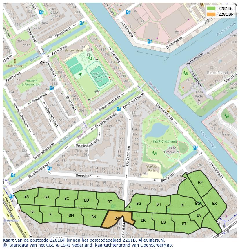 Afbeelding van het postcodegebied 2281 BP op de kaart.