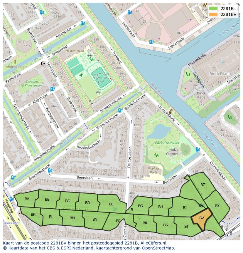 Afbeelding van het postcodegebied 2281 BV op de kaart.