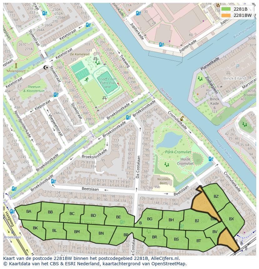 Afbeelding van het postcodegebied 2281 BW op de kaart.
