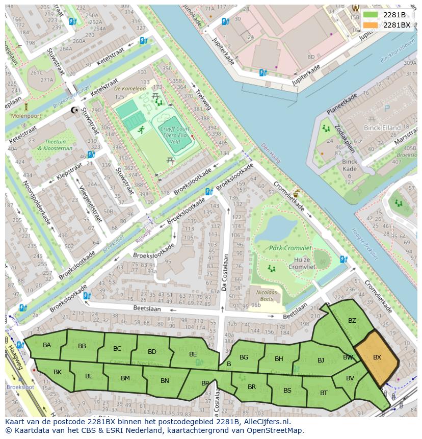Afbeelding van het postcodegebied 2281 BX op de kaart.