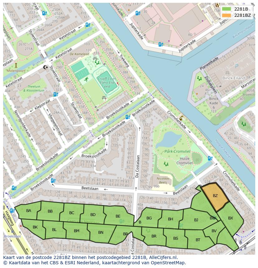 Afbeelding van het postcodegebied 2281 BZ op de kaart.