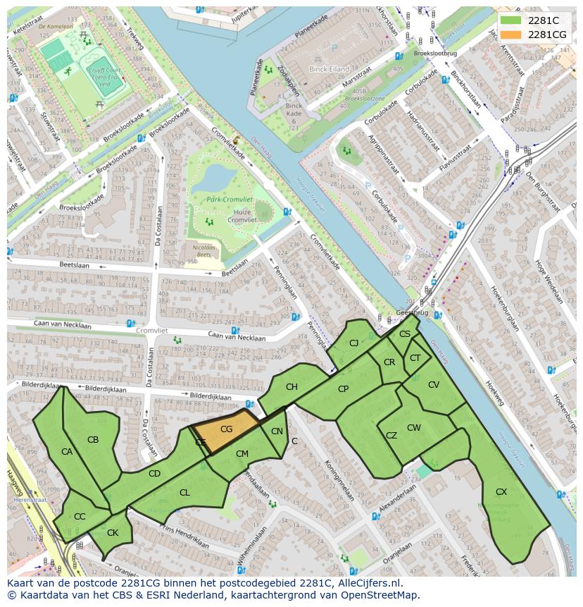 Afbeelding van het postcodegebied 2281 CG op de kaart.