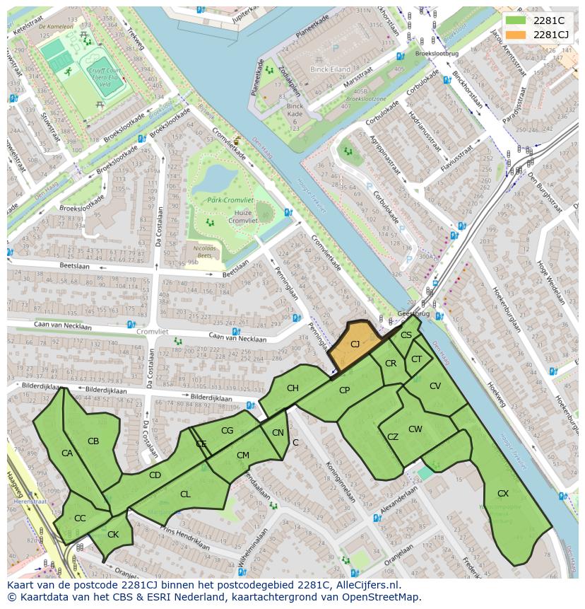 Afbeelding van het postcodegebied 2281 CJ op de kaart.