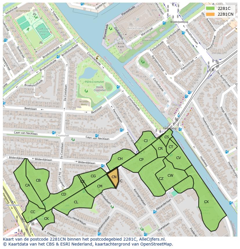Afbeelding van het postcodegebied 2281 CN op de kaart.