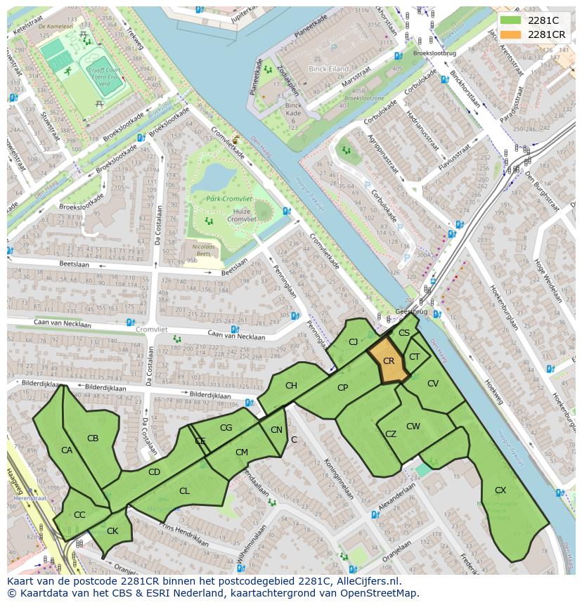Afbeelding van het postcodegebied 2281 CR op de kaart.