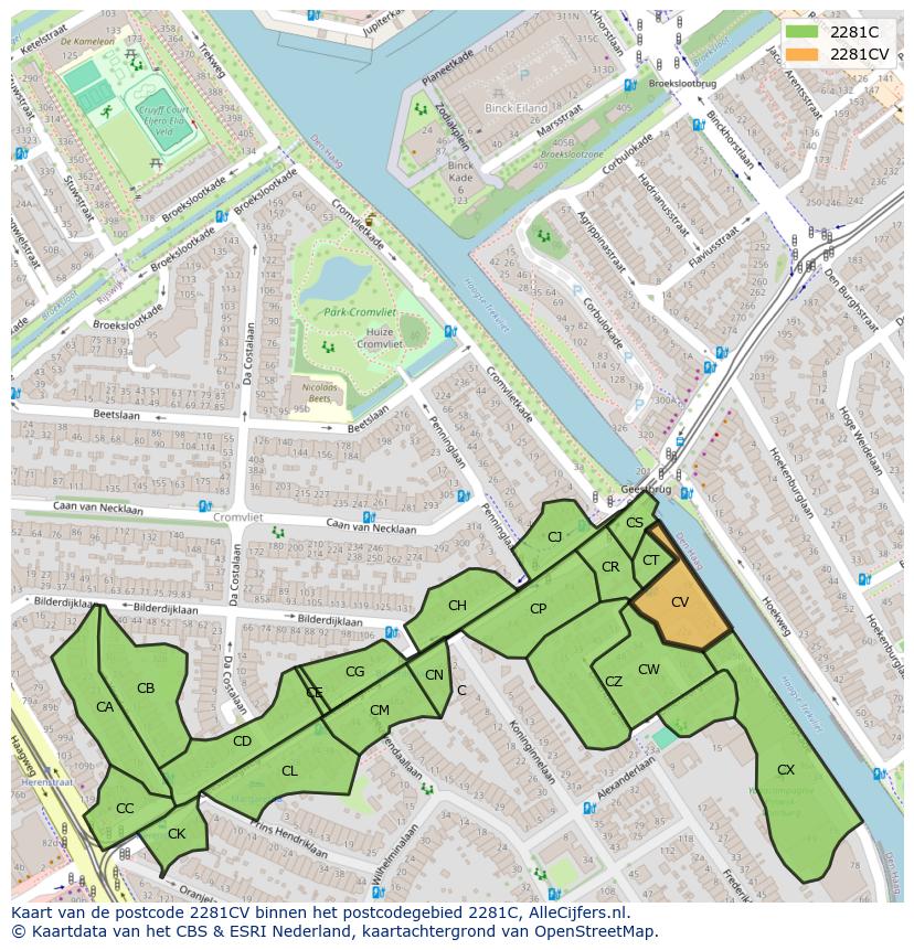 Afbeelding van het postcodegebied 2281 CV op de kaart.